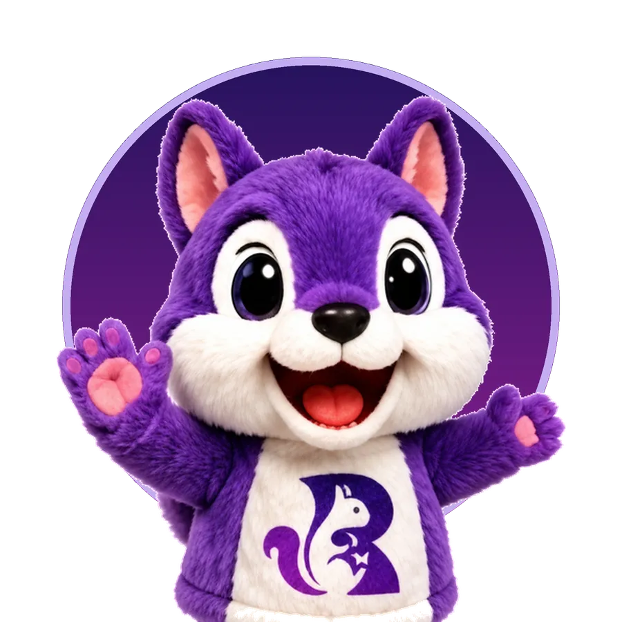 Sairus, the purple squirrel mascot of the Recruiterfy AI recruiting assistant